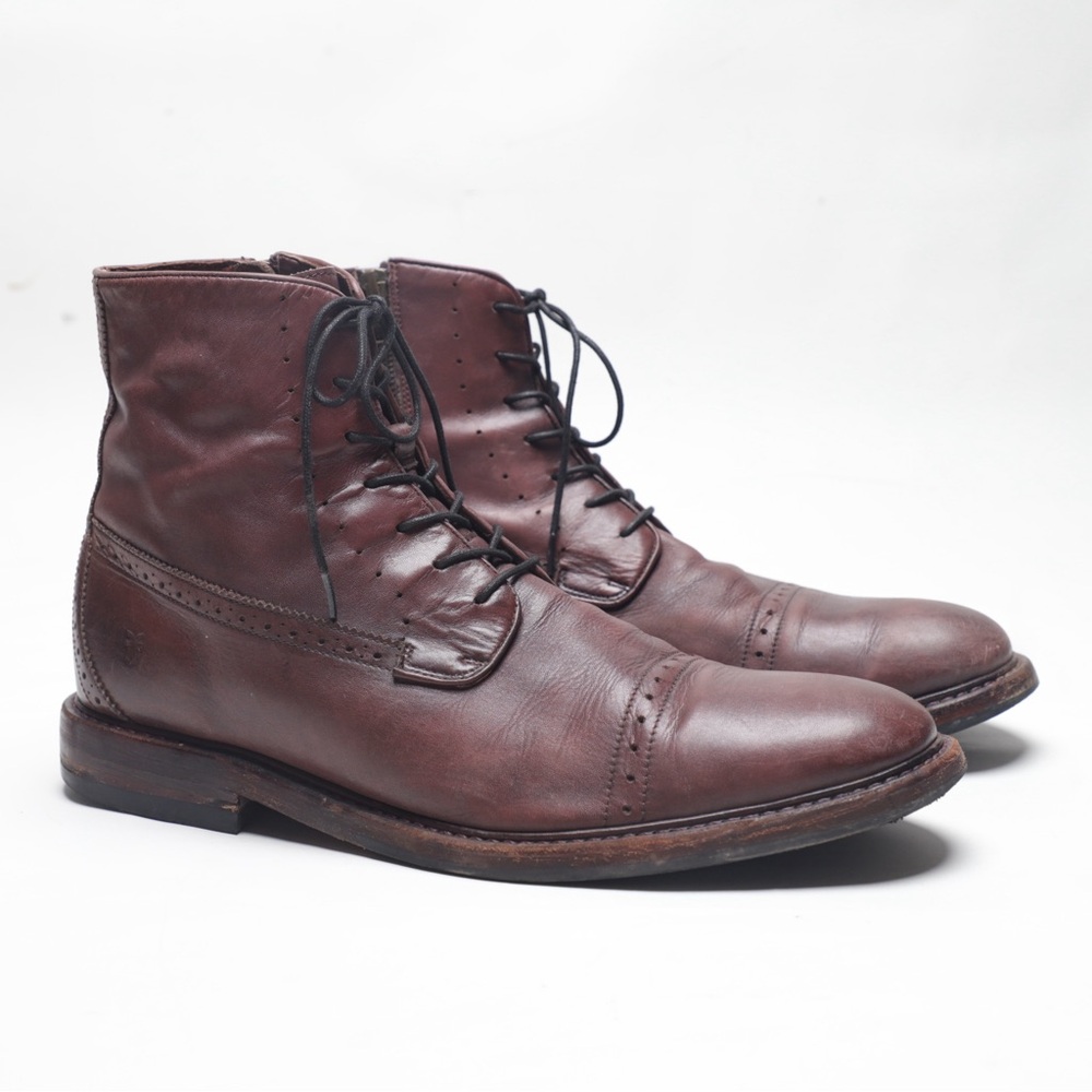 Men Frye Murray Lace-Up Zip Brogue Boots Burgundy size 13